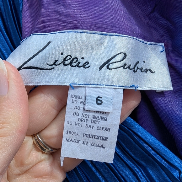 Vintage Lillie Rubin Royal Blue accordion pleat criss cross cummerbund maxi dres - Picture 3 of 7